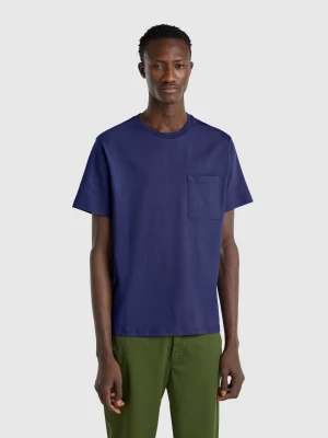 Benetton, Blue Organic Cotton T-shirt With Pocket, size L, Blue, Men United Colors of Benetton