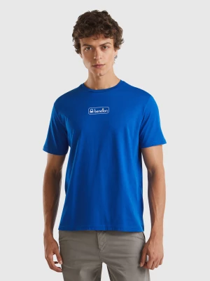 Benetton, Blue Organic Cotton T-shirt With White Logo, size XS, Blue, Men United Colors of Benetton