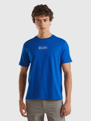 Benetton, Blue Organic Cotton T-shirt With White Logo, size XXL, Blue, Men United Colors of Benetton