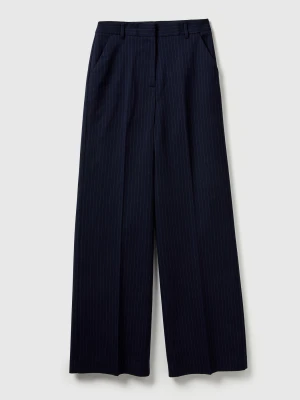 Benetton, Blue Pinstripe Wide-leg Trousers, Blue, Women United Colors of Benetton