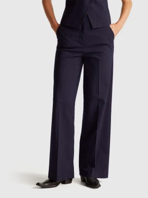 Benetton, Blue Pinstripe Wide-leg Trousers, Blue, Women United Colors of Benetton