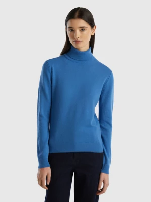Benetton, Blue Turtleneck In Pure Merino Wool, size L, Blue, Women United Colors of Benetton