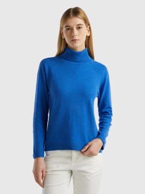 Benetton, Blue Turtleneck Sweater In Cashmere And Wool Blend, size S, Blue, Women United Colors of Benetton