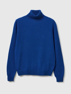 Benetton, Blue Turtleneck Sweater In Pure Merino Wool, Size: XXS, Blue, Women United Colors of Benetton