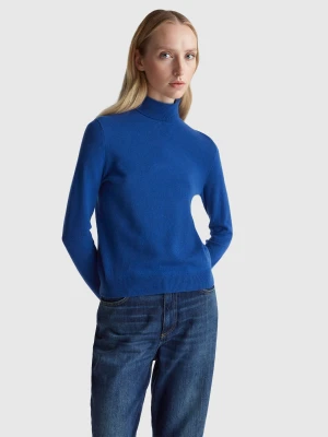 Benetton, Blue Turtleneck Sweater In Pure Merino Wool, Size: XXS, Blue, Women United Colors of Benetton