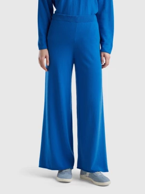 Benetton, Blue Wide Trousers In Cashmere And Wool Blend, size S, Blue, Women United Colors of Benetton