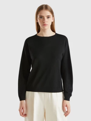 Benetton, Boat Neck Sweater In Pure Merino Wool, size L, Black, Women United Colors of Benetton