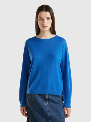 Benetton, Boat Neck Sweater In Pure Merino Wool, size L, Light Blue, Women United Colors of Benetton