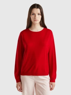 Benetton, Boat Neck Sweater In Pure Merino Wool, size L, Red, Women United Colors of Benetton