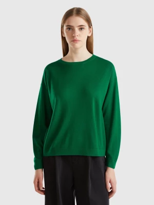 Benetton, Boat Neck Sweater In Pure Merino Wool, size M, Green, Women United Colors of Benetton