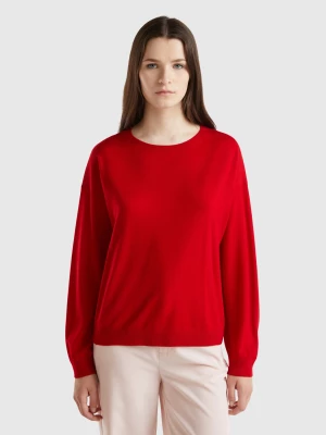 Benetton, Boat Neck Sweater In Pure Merino Wool, size M, Red, Women United Colors of Benetton