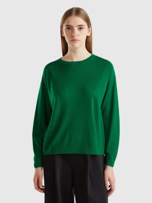 Benetton, Boat Neck Sweater In Pure Merino Wool, size S, Green, Women United Colors of Benetton