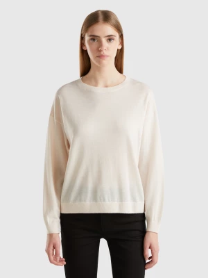 Benetton, Boat Neck Sweater In Pure Merino Wool, size XL, Creamy White, Women United Colors of Benetton