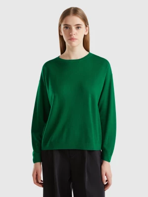 Benetton, Boat Neck Sweater In Pure Merino Wool, size XL, Green, Women United Colors of Benetton