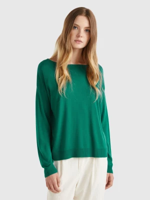 Benetton, Boat Neck Sweater, size L, Dark Green, Women United Colors of Benetton