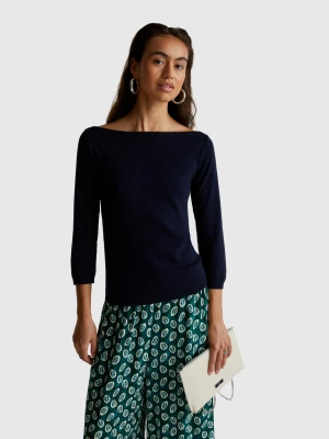 Benetton, Boat Neck Sweater, Size: XXS, Dark Blue, Women United Colors of Benetton
