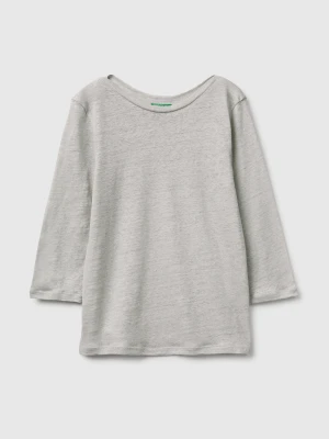 Benetton, Boat-neck T-shirt In Pure Linen, Size: XS, Light Green, Women United Colors of Benetton