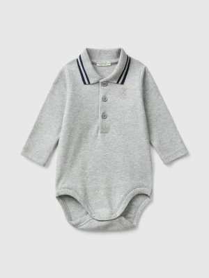 Benetton, Bodysuit Polo In Organic Cotton, size 74, Light Gray, Kids United Colors of Benetton