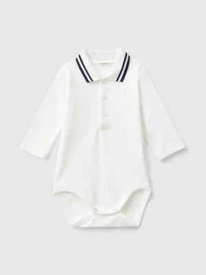 Benetton, Bodysuit Polo In Organic Cotton, size 82, Creamy White, Kids United Colors of Benetton