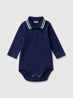 Benetton, Bodysuit Polo In Organic Cotton, size 82, Dark Blue, Kids United Colors of Benetton