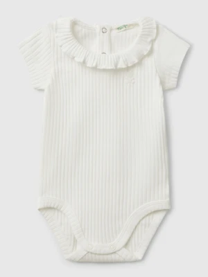 Benetton, Bodysuit With Collar In Stretch Cotton, size 82, Creamy White, Kids United Colors of Benetton