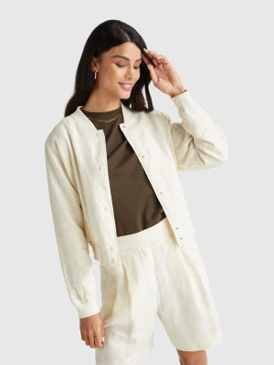 Benetton, Bomber In 100% Linen, Size: XXS, Creamy White, Women United Colors of Benetton