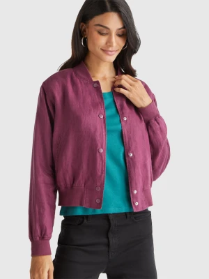 Benetton, Bomber In 100% Linen, Size: XXS, Plum, Women United Colors of Benetton