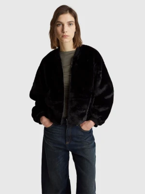 Benetton, Bomber In Faux Fur, Size: XL, Black, Women United Colors of Benetton