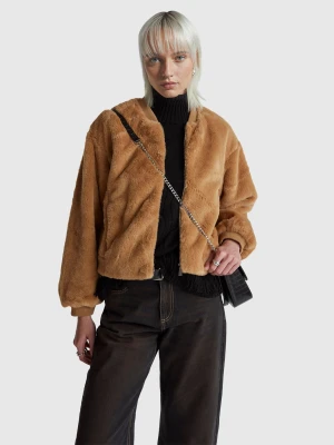 Benetton, Bomber In Faux Fur, Size: XS, Camel, Women United Colors of Benetton