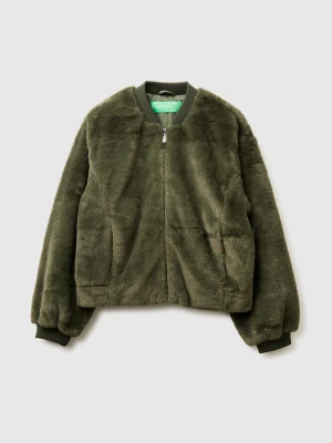 Benetton, Bomber In Faux Fur, Size: XS, Military Green, Women United Colors of Benetton