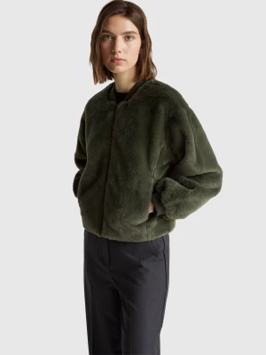 Benetton, Bomber In Faux Fur, Size: XL, Military Green, Women United Colors of Benetton