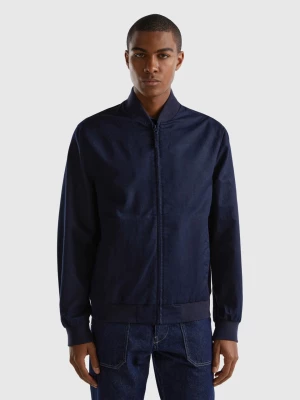 Benetton, Bomber In Linen Blend, size L, Dark Blue, Men United Colors of Benetton