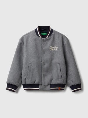 Benetton, Bomber Jacket In Wool Blend, Size: XL, Dark Gray, Kids United Colors of Benetton