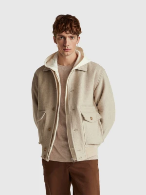 Benetton, Bomber Jacket In Wool Blend, Size: XS, Beige, Men United Colors of Benetton