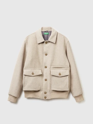 Benetton, Bomber Jacket In Wool Blend, Size: XS, Gray, Men United Colors of Benetton