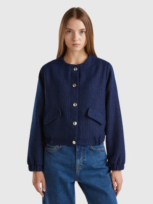 Benetton, Bomber Jacket With Bouclé Look, size , Dark Blue, Women United Colors of Benetton