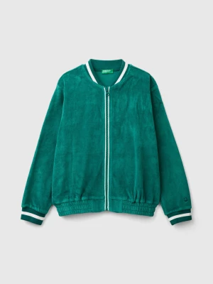 Benetton, Bomber Style Sweatshirt In Chenille, size XL, Dark Green, Kids United Colors of Benetton