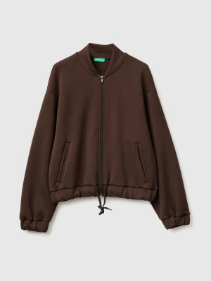 Benetton, Bomber-style Sweatshirt, Size: XS, Dark Brown, Women United Colors of Benetton