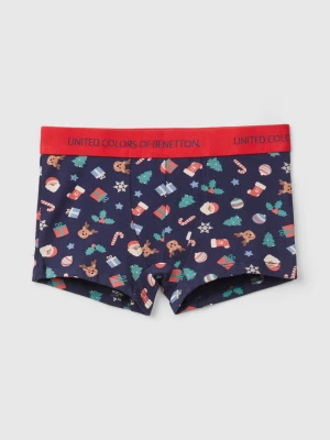 Benetton, Boxers With Christmas Print, Size: XXS, Dark Blue, Kids United Colors of Benetton