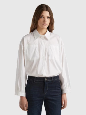 Benetton, Boxy Fit Balloon Sleeve Shirt, size L, White, Women United Colors of Benetton