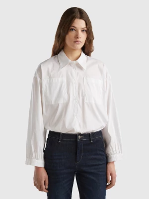 Benetton, Boxy Fit Balloon Sleeve Shirt, size M, White, Women United Colors of Benetton