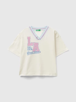 Benetton, Boxy Fit College Style T-shirt, size L, Creamy White, Kids United Colors of Benetton