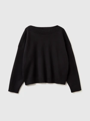 Benetton, Boxy Fit Jacquard Sweater, Size: XS, Black, Women United Colors of Benetton