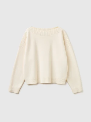 Benetton, Boxy Fit Jacquard Sweater, Size: XS, Creamy White, Women United Colors of Benetton
