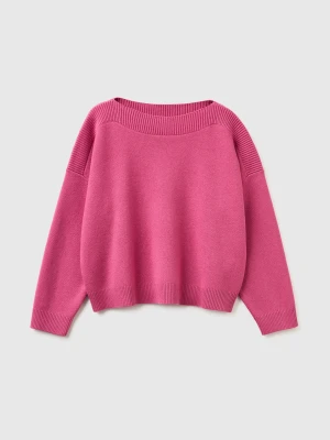 Benetton, Boxy Fit Jacquard Sweater, Size: XS, Fuchsia, Women United Colors of Benetton