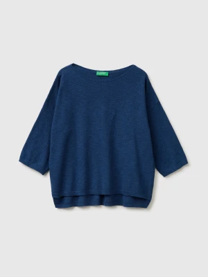 Benetton, Boxy Fit Linen Blend Sweater, Size: XS, Blue, Women United Colors of Benetton