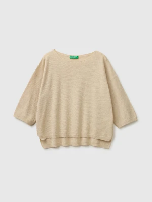 Benetton, Boxy Fit Linen Blend Sweater, Size: XS, Beige, Women United Colors of Benetton