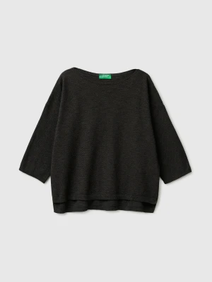 Benetton, Boxy Fit Linen Blend Sweater, Size: XS, Black, Women United Colors of Benetton