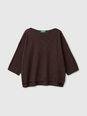 Benetton, Boxy Fit Linen Blend Sweater, Size: XS, Brown, Women United Colors of Benetton