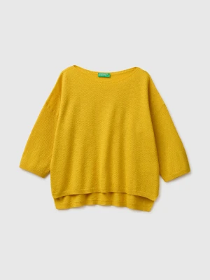 Benetton, Boxy Fit Linen Blend Sweater, Size: XS, Mustard, Women United Colors of Benetton